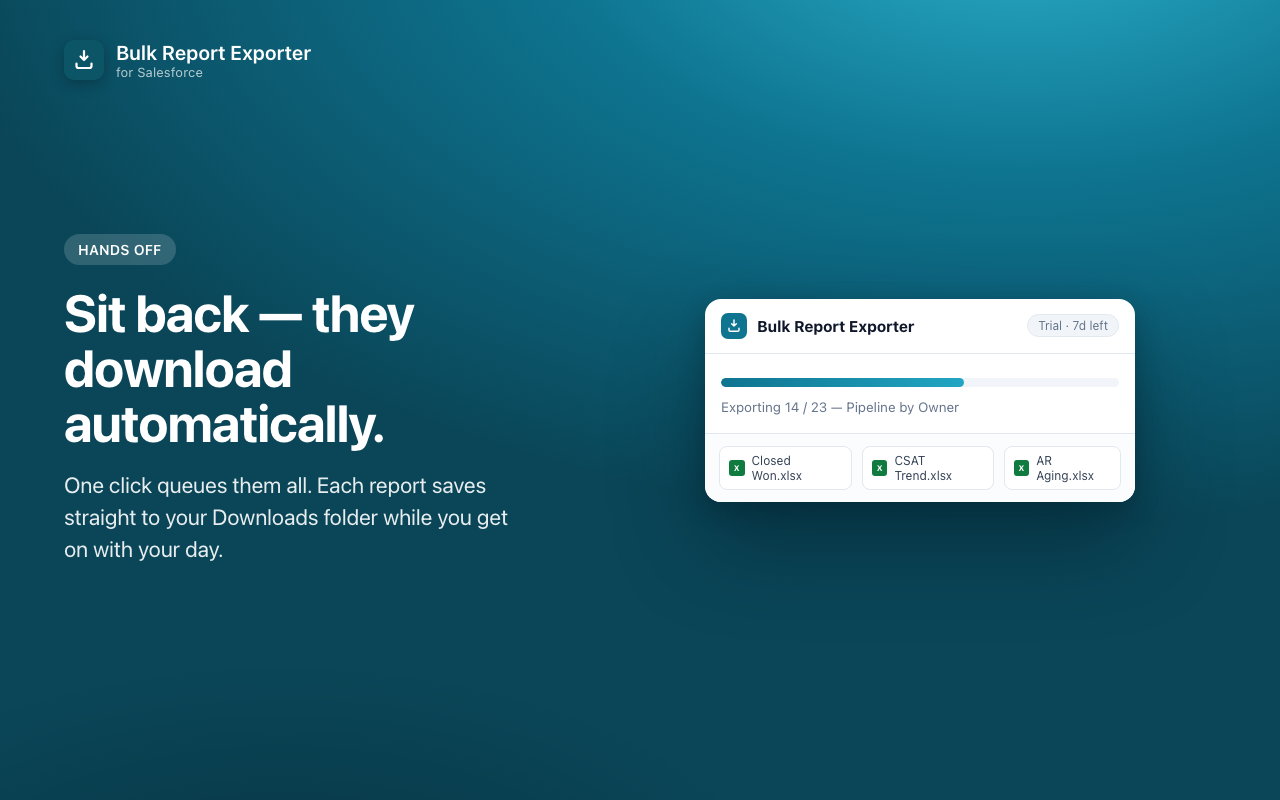 Progress bar showing reports exporting automatically