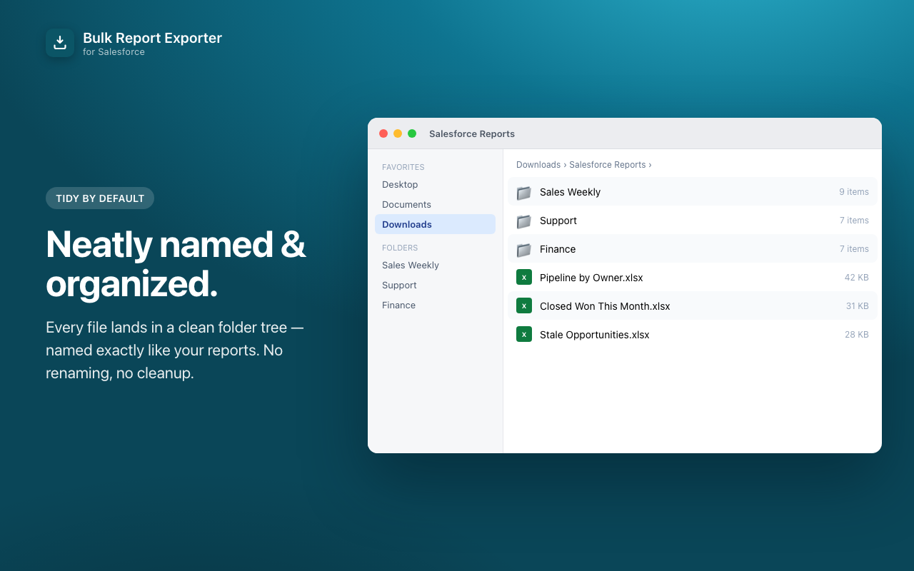 Downloaded reports organized into folders